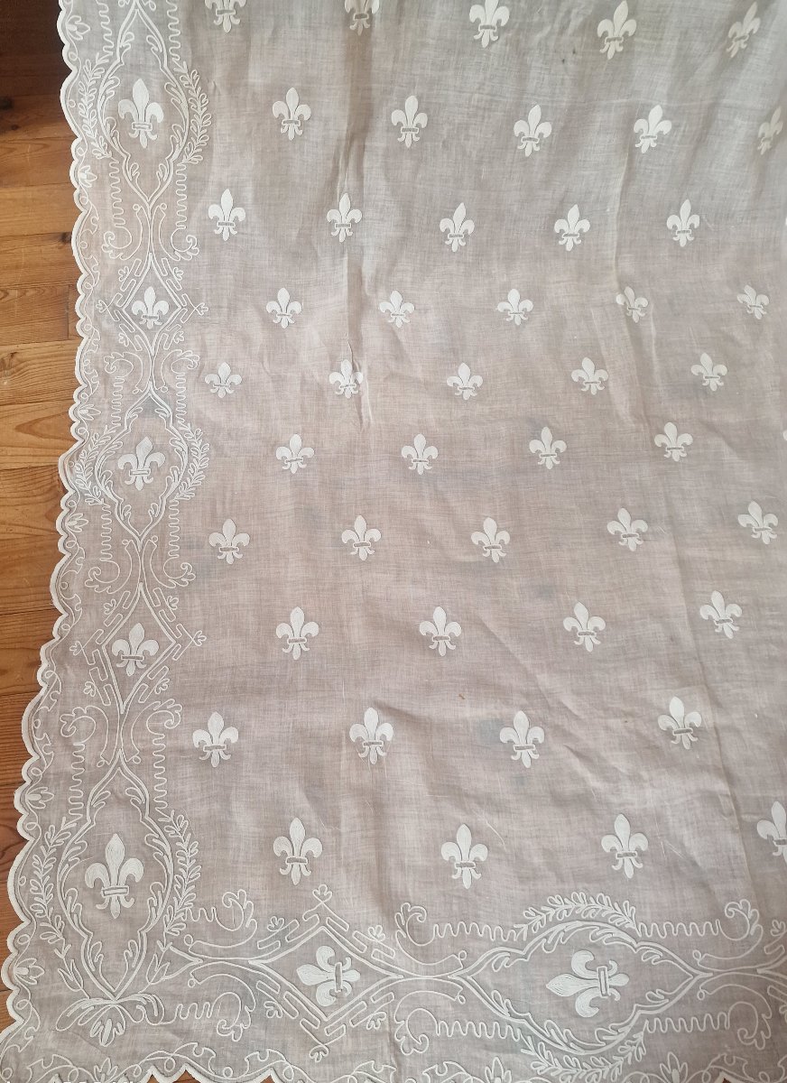 RIDEAU CORNELY - FLEURS DE LYS - GRANDES DIMENSIONS - BLANC-photo-4