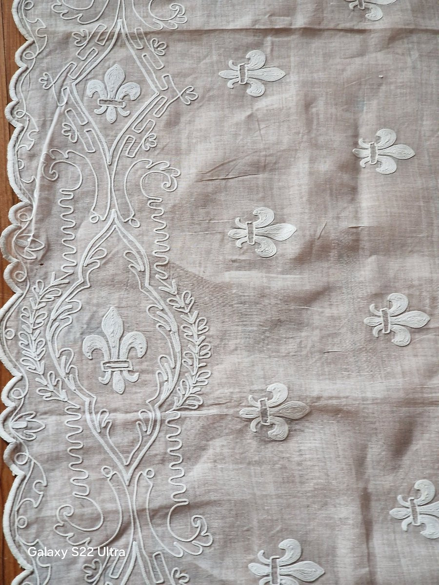 RIDEAU CORNELY - FLEURS DE LYS - GRANDES DIMENSIONS - BLANC-photo-2