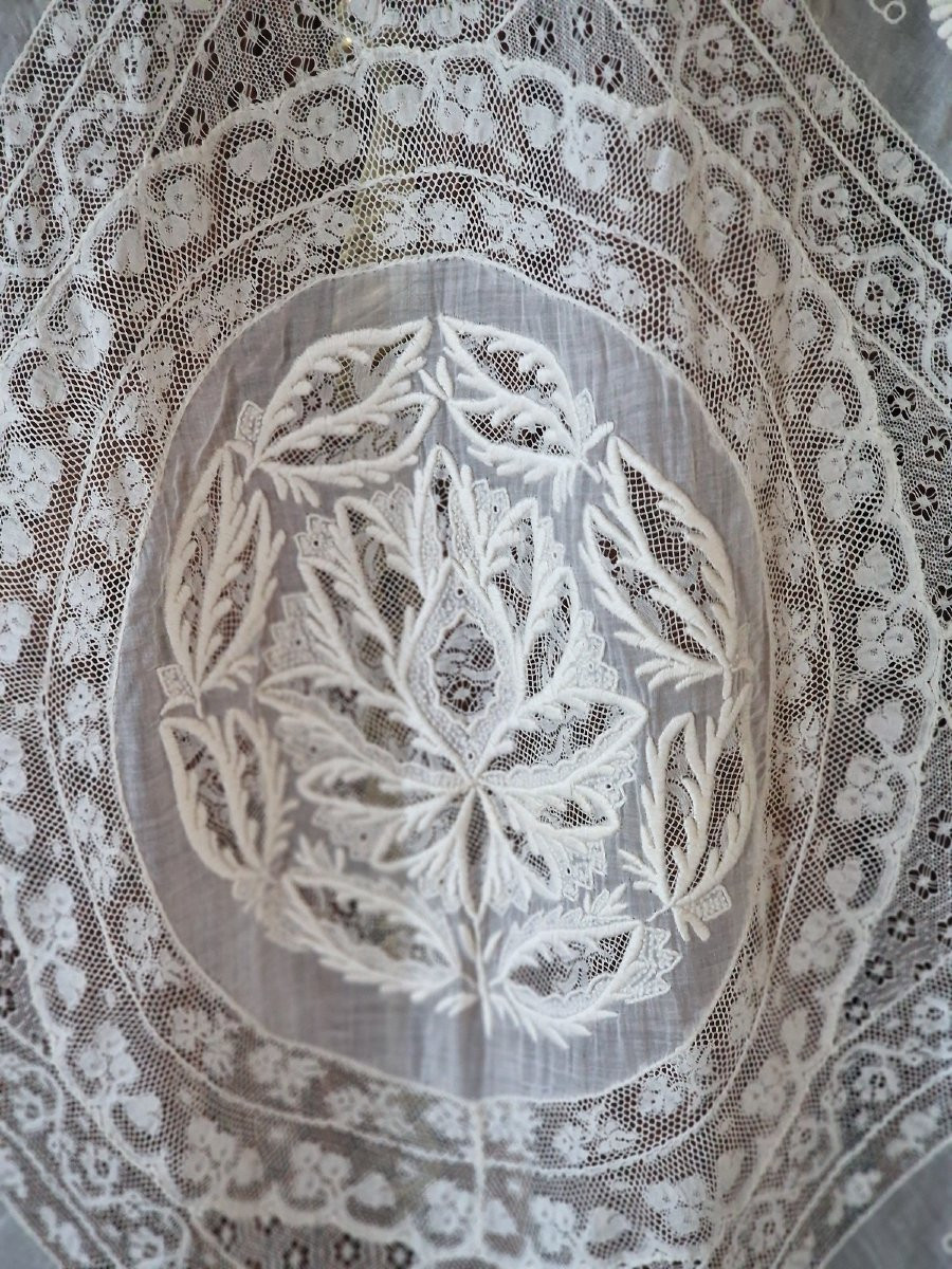 Ancient Voilage Style Curtain Panel - End Of The XIXth Century- Important Embroidery And Dentelles-photo-4