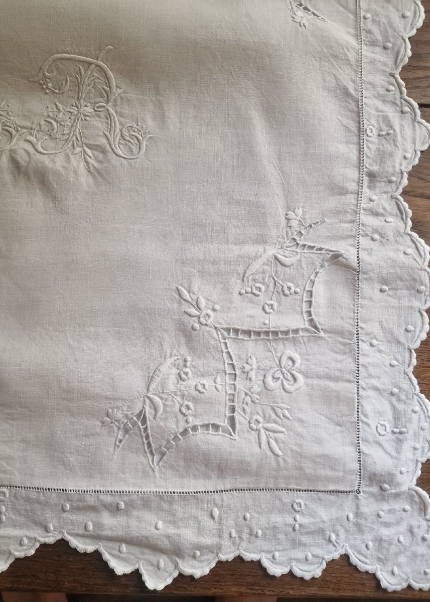 Pair Of Antique Pillowcases - Large Embroidery - -photo-4