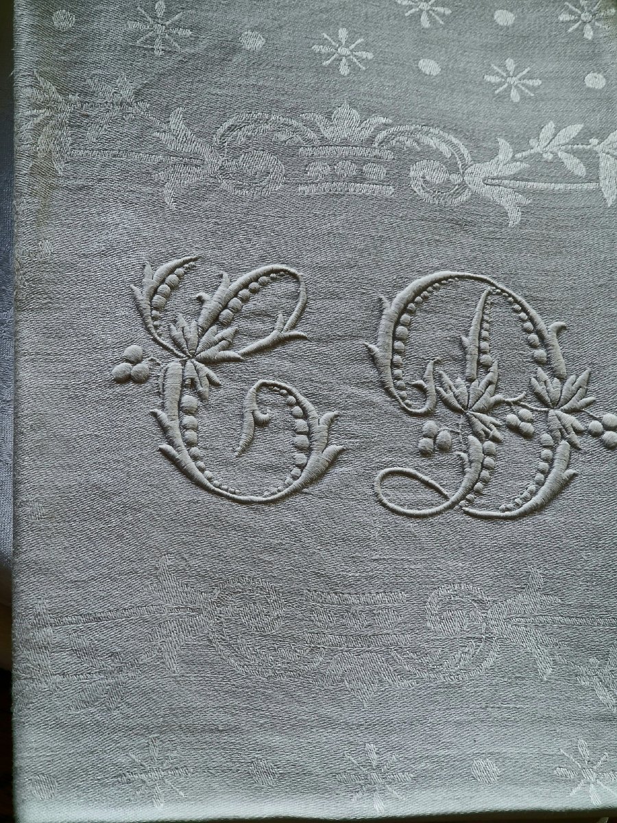 ENSEMBLE DE 14 SERVIETTES DE TABLE - XIXème VERS 1870/80 - DAMASSE DE FIL - GDES  DIMENSIONS-photo-2