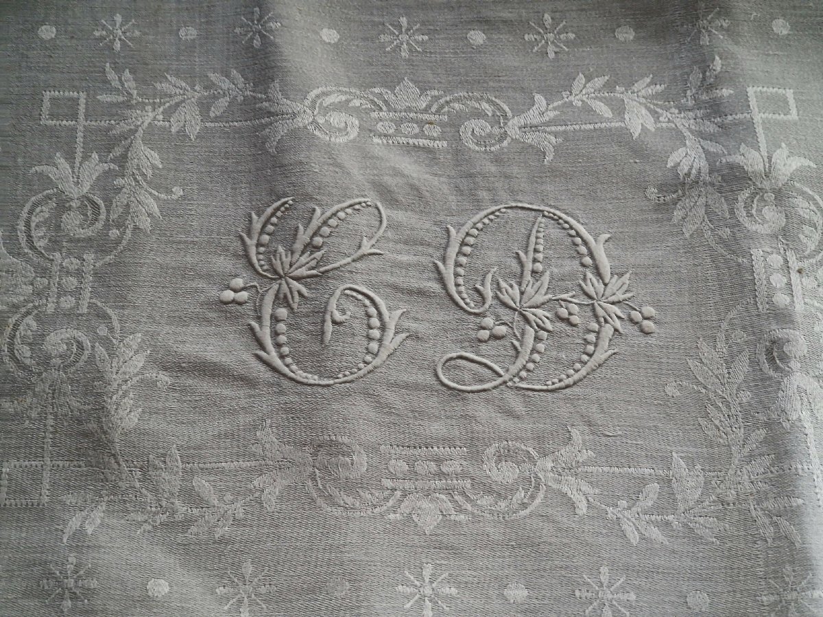 ENSEMBLE DE 14 SERVIETTES DE TABLE - XIXème VERS 1870/80 - DAMASSE DE FIL - GDES  DIMENSIONS-photo-3
