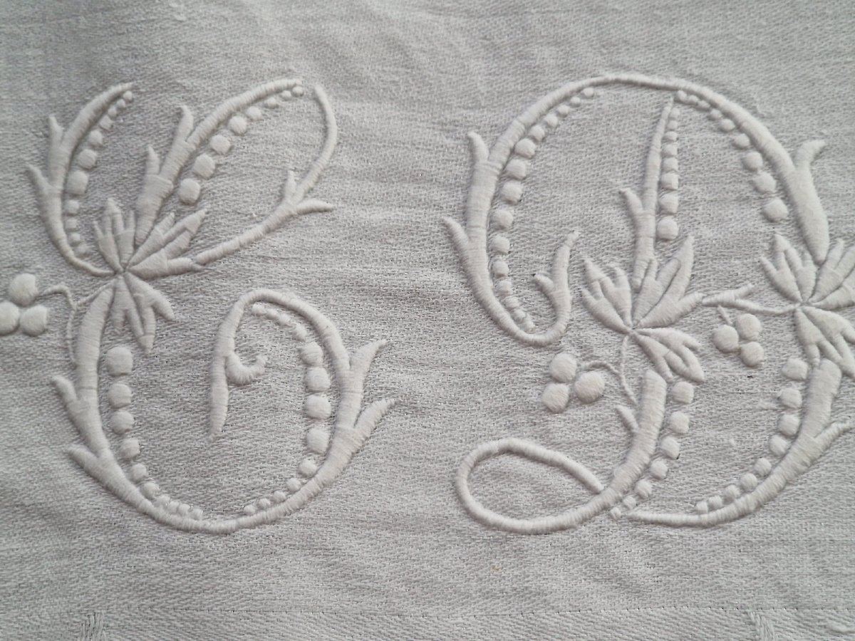 ENSEMBLE DE 14 SERVIETTES DE TABLE - XIXème VERS 1870/80 - DAMASSE DE FIL - GDES  DIMENSIONS-photo-1