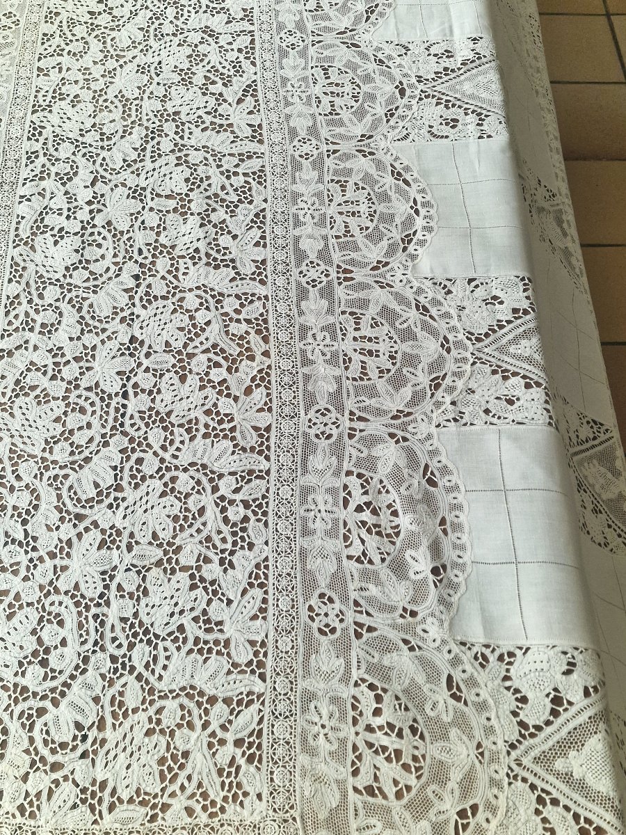 NAPPE DE RECEPTION  DENTELLE MIXTE - BELLES DIMENSIONS - XIXème - -photo-4