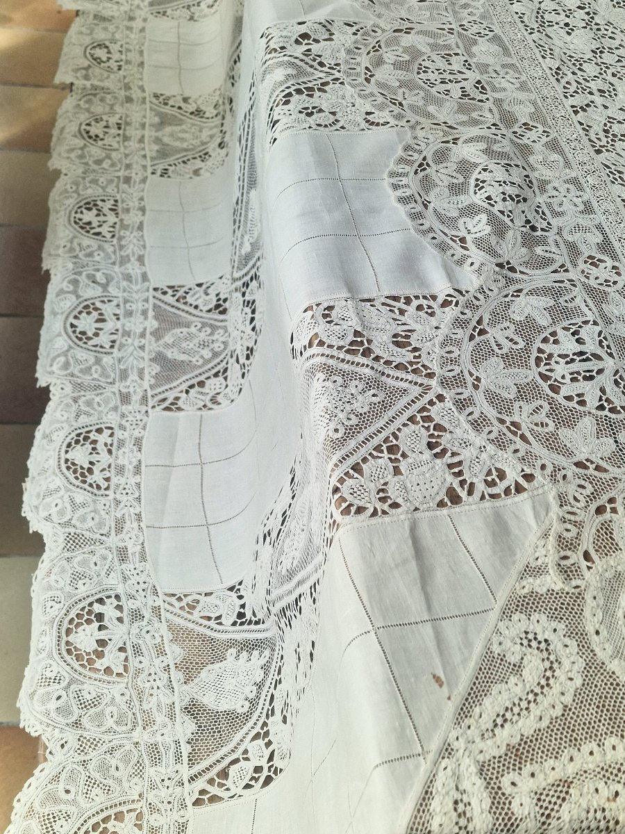 NAPPE DE RECEPTION  DENTELLE MIXTE - BELLES DIMENSIONS - XIXème - -photo-2