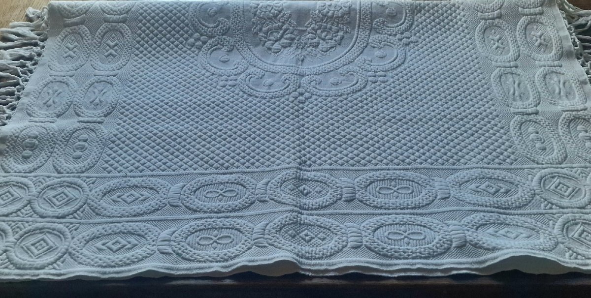 Large Cotton Quilted Footboard Cover - Fringes - Provence-photo-2
