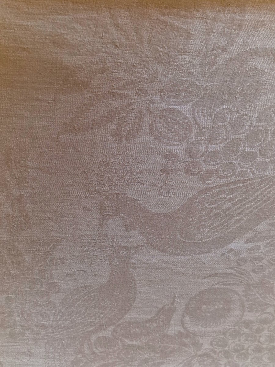 NAPPE DAMASSEE ANCIENNE - DOUBLE MONOGRAMME BA" SOUS COURONNE  - XIXème -GRANDES DIMENSIONS-photo-3