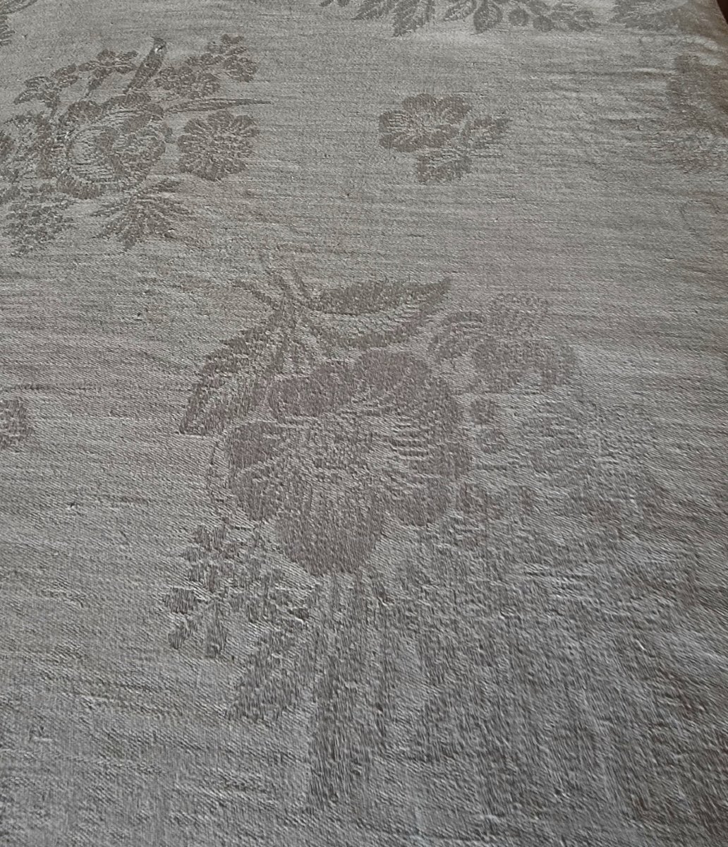 NAPPE DAMASSEE ANCIENNE - DOUBLE MONOGRAMME BA" SOUS COURONNE  - XIXème -GRANDES DIMENSIONS-photo-1