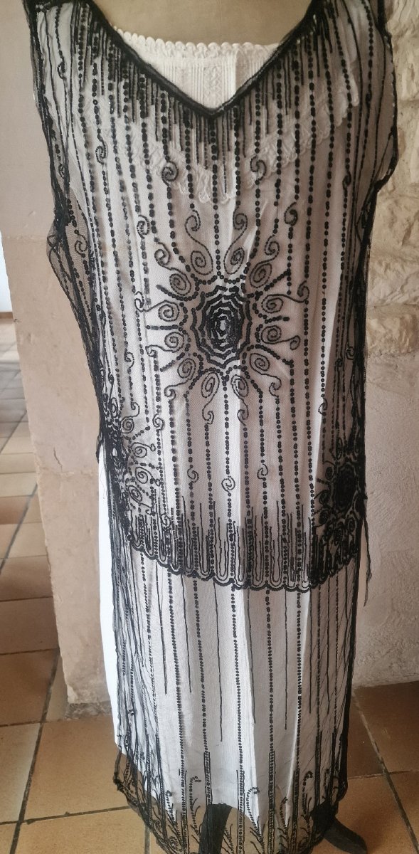 Pearl-embellished Dress Top - Black - Early 20th Century (ca. 1920)