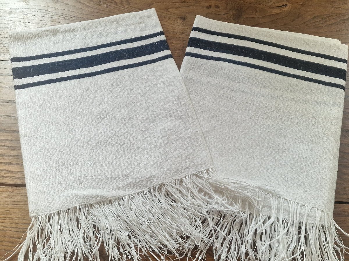 Two Bath Towels - Good Size - Blue Stripes