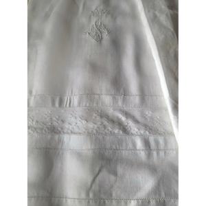 Fine Linen Sheet - Milan Lace - Monogram Under Baron Crown - 260 Cm Wide