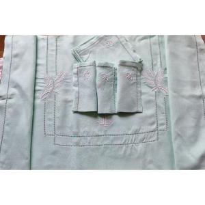 Hand Embroidered Table Service - Water Green: Large Tablecloth + 12 Napkins