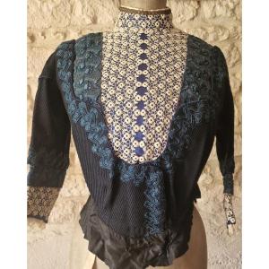 CORSAGE BALEINE (HAUT FEMININ) VELOURS ET DENTELLE - XIXème -