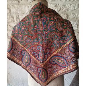 CHALE IMPRIME - COLORIS VERT, ROUGE, JAUNE - MANUFACTURE DE L'EST DE LA FRANCE