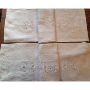 Set Of Six Napkins - Linen, Probably Courtrai - Equine Motifs