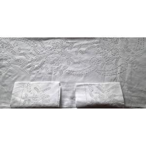 DRAP FIL ACEC SES DEUX TAIES ASSORTIES - IMPORTANTES BRODERIES - XIXème