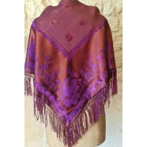 POINTE/CHALE -  SOIE DAMASSEE - DEUX TONS - FIN XIXème