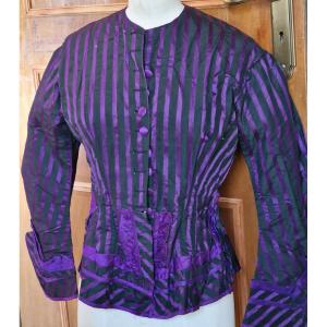 Women's Purple And Black Silk Blouse - 19th Century -