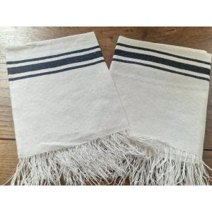 Two Bath Towels - Good Size - Blue Stripes