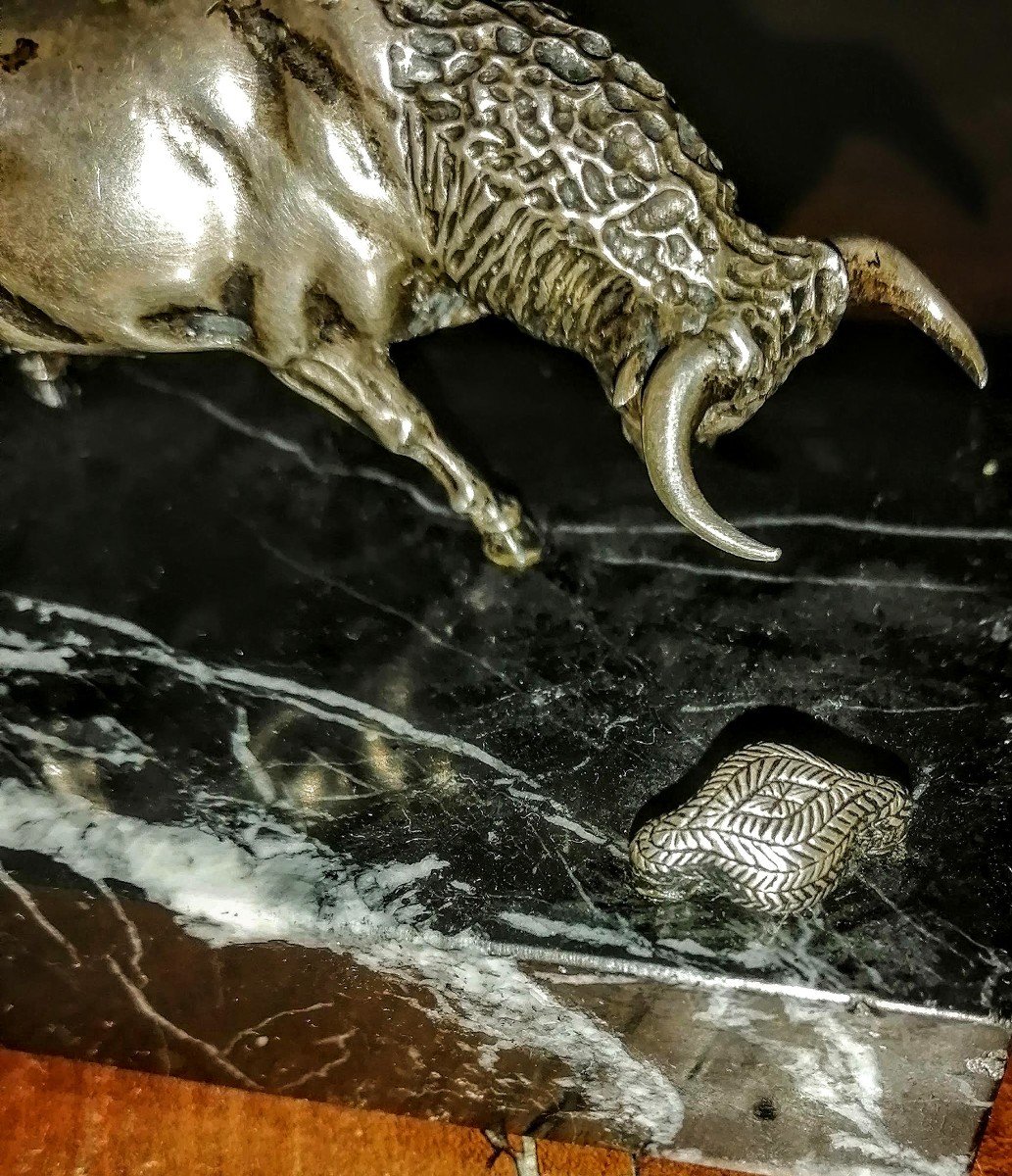 Petite  Sculpture  Taureau   Argent  et  Marbre  Début  XXème-photo-3