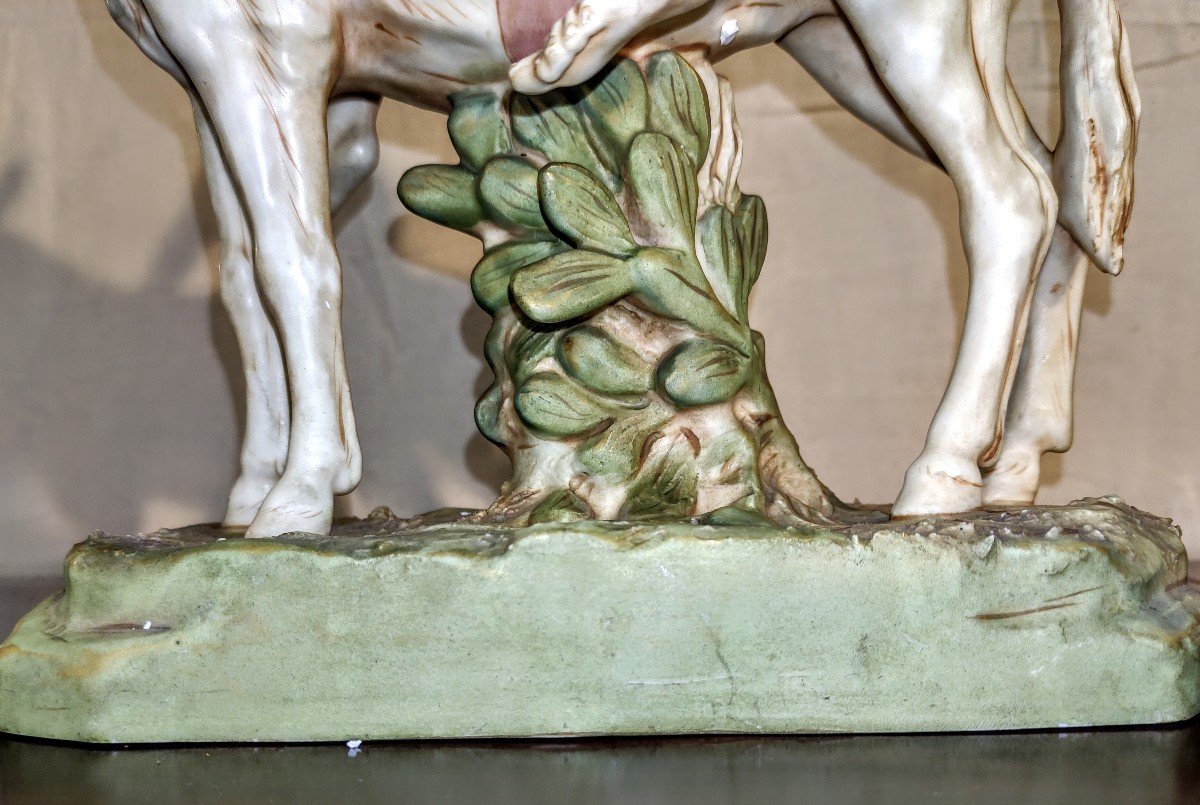 Sculpture  Royal  Dux  Bohémia   Porcelaine   Ane  Et Enfant  En  Ballade-photo-5