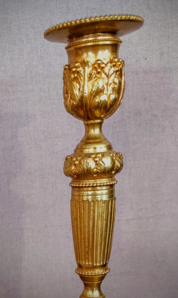 Paire  De  Bougeoirs   XIXème  en  Bronze  Doré  à L'or-photo-3