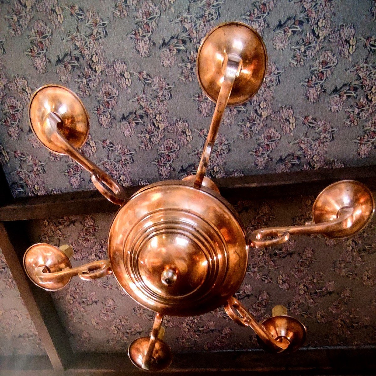 6-arm Copper Chandelier, 1940/50s  -photo-2