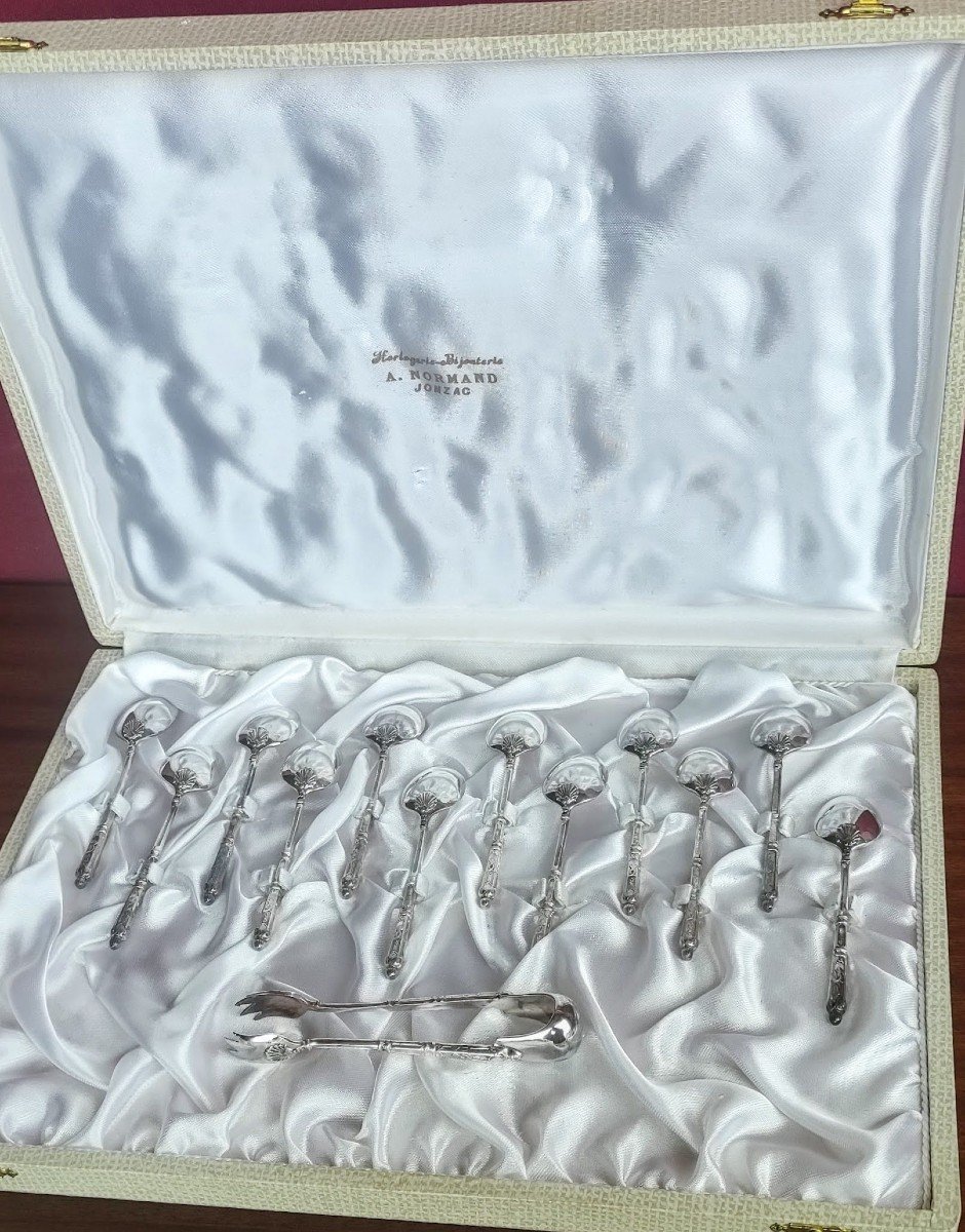 Set Of 12 Sfam Silver Metal Coffee Spoons -photo-2