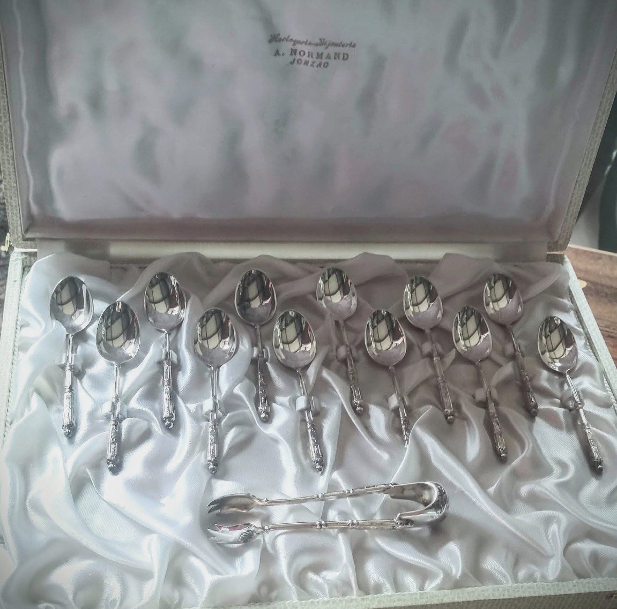 Set Of 12 Sfam Silver Metal Coffee Spoons -photo-3