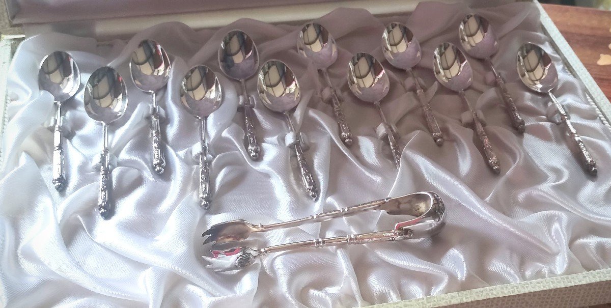 Set Of 12 Sfam Silver Metal Coffee Spoons -photo-1