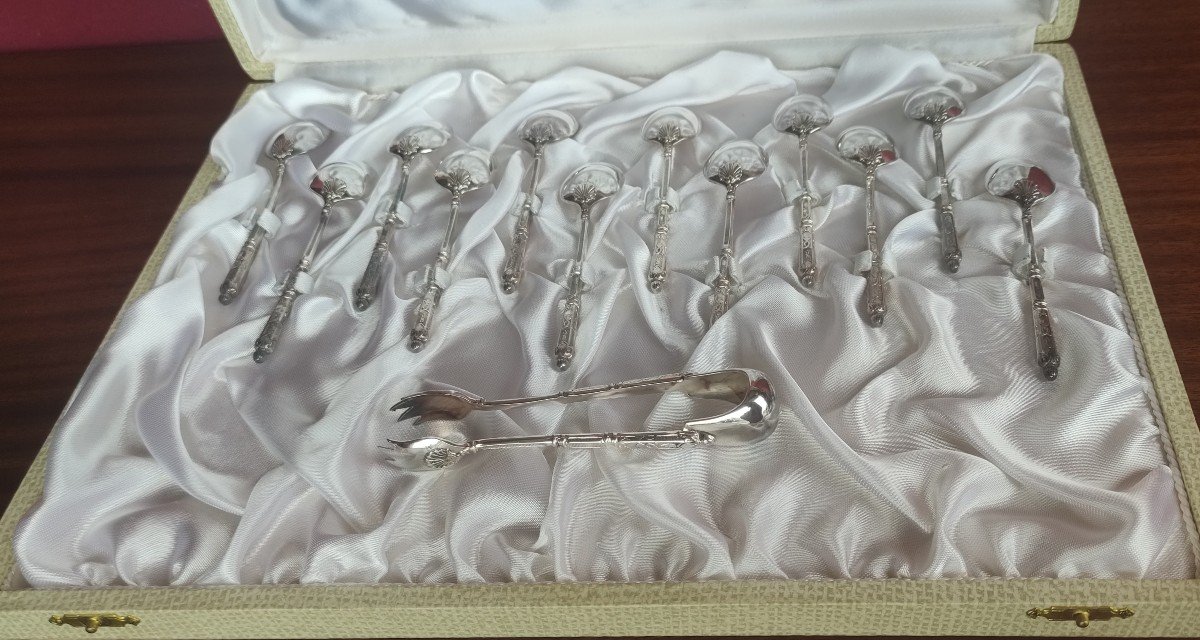 Set Of 12 Sfam Silver Metal Coffee Spoons 