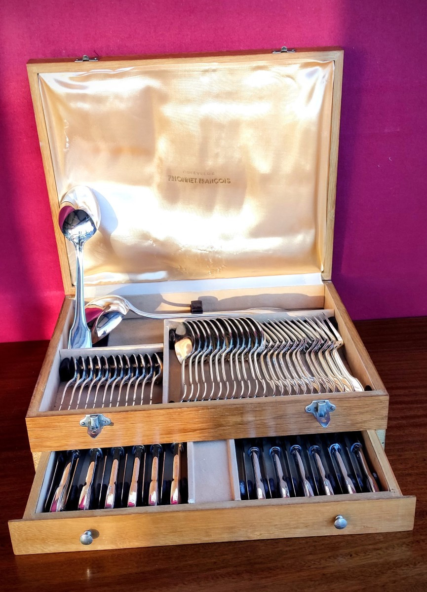 Ménagère  63  Pièces  Frionnet  François  En  Coffret  Bois -photo-6
