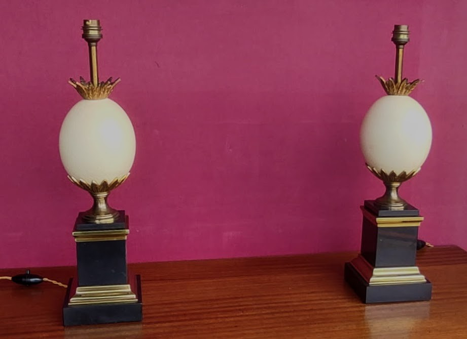 Paire  de  Lampes  Oeuf   D'autruche   de  la  Maison  Charles -photo-4