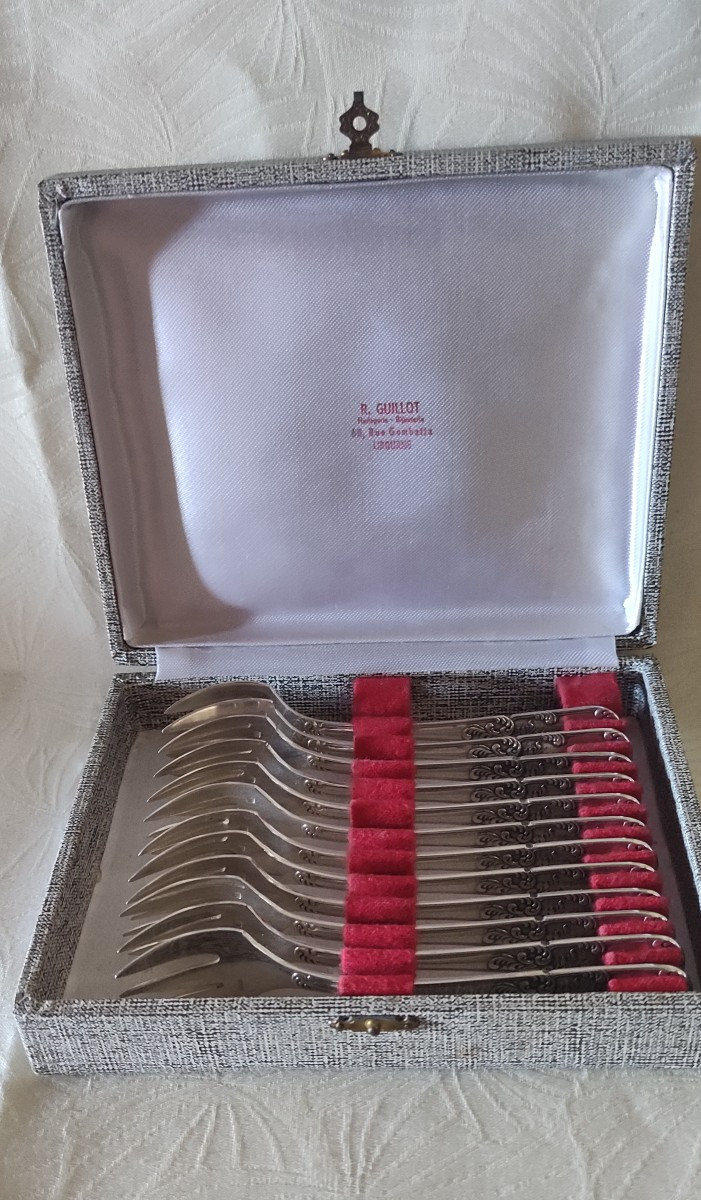 12 Louis XV Style Oyster Forks Silver Plated Metal "cailard Bayard"-photo-4