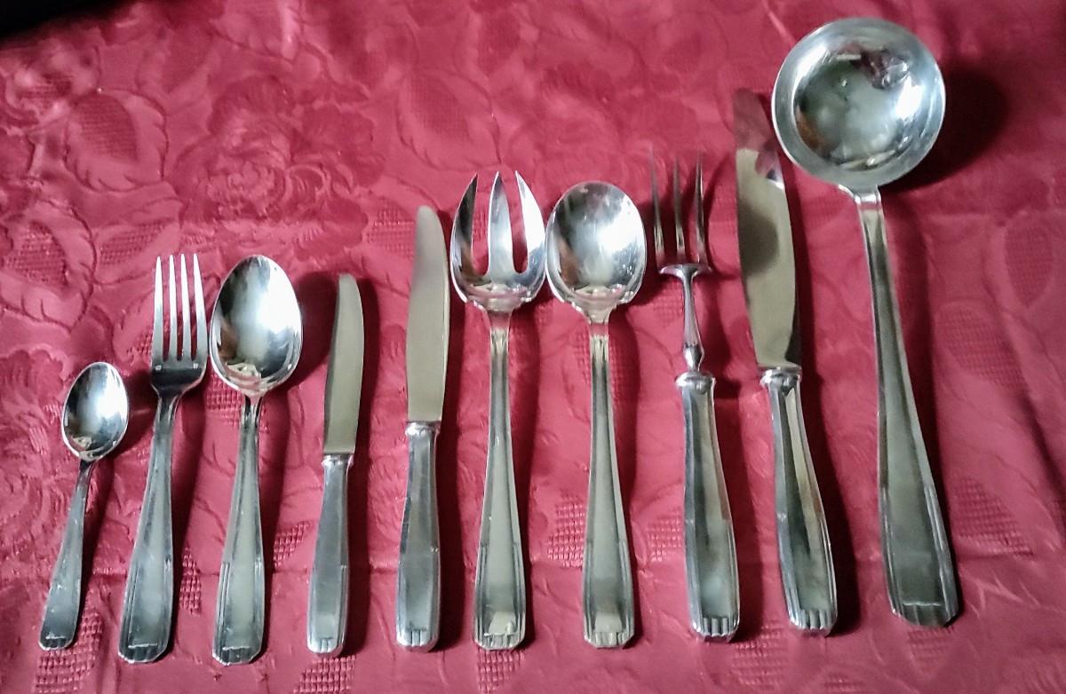 Art Deco Silver Metal 65 Piece Cutlery Set -photo-2