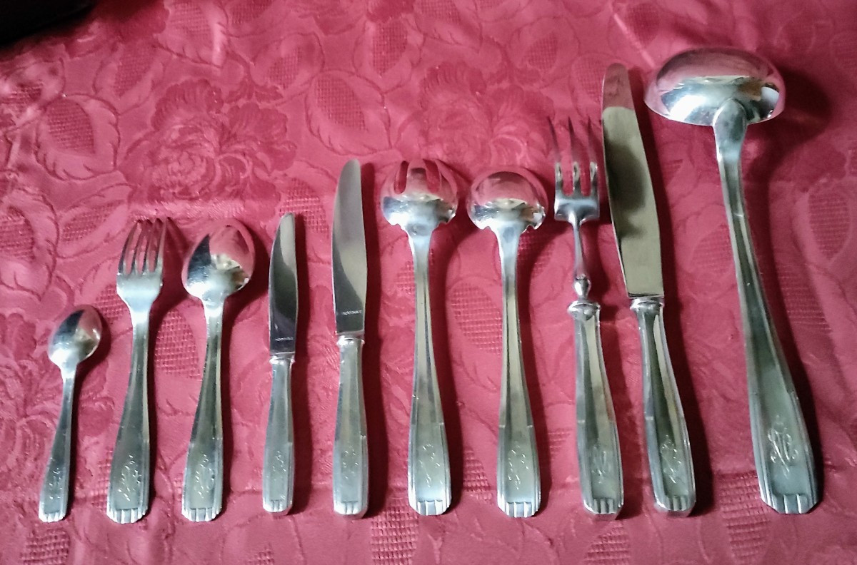Art Deco Silver Metal 65 Piece Cutlery Set -photo-3