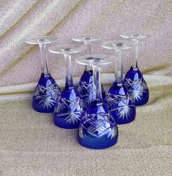 6 Bohemian Crystal White Wine Glasses-photo-3
