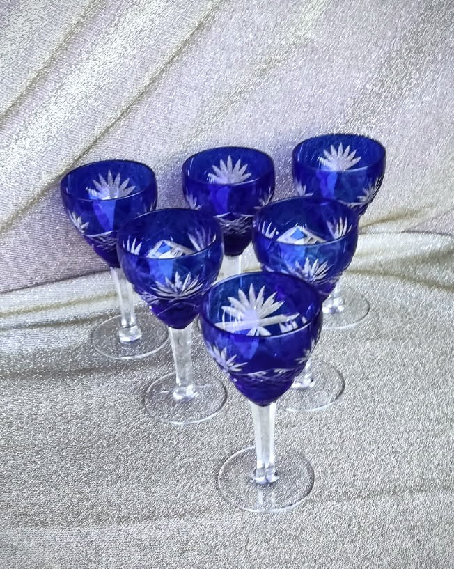 6 Bohemian Crystal White Wine Glasses-photo-4
