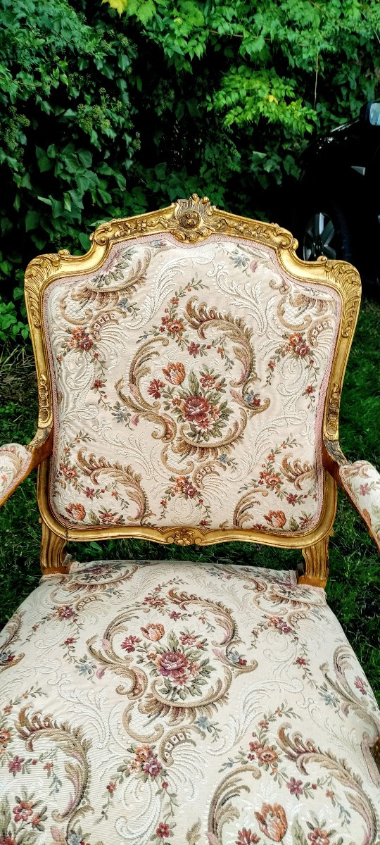 Louis XV Style Living Room In Gilded Wood With Sofa And 2 Armchairs -photo-4