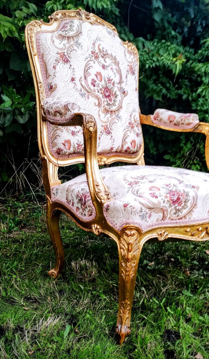 Louis XV Style Living Room In Gilded Wood With Sofa And 2 Armchairs -photo-1