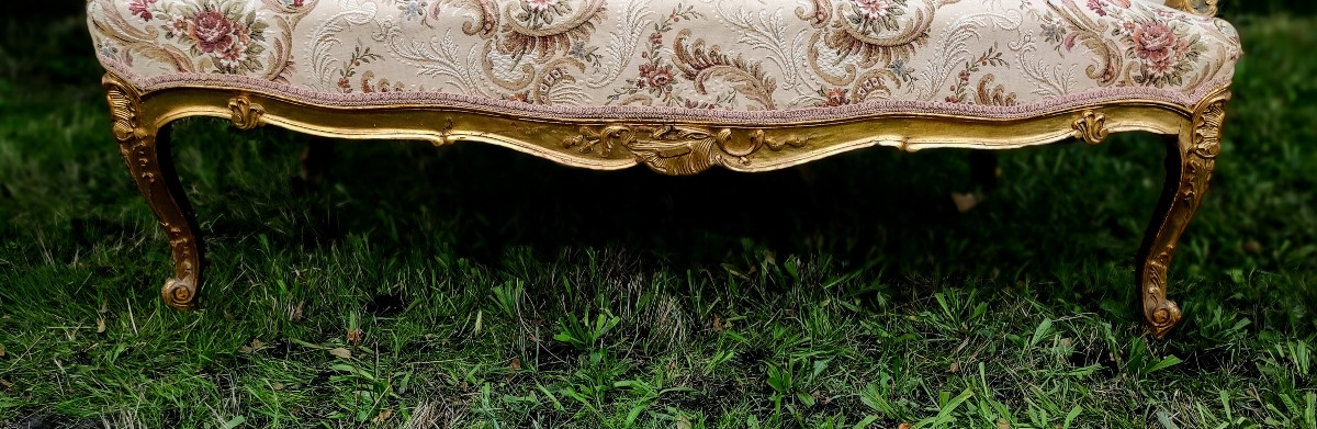 Louis XV Style Living Room In Gilded Wood With Sofa And 2 Armchairs -photo-6