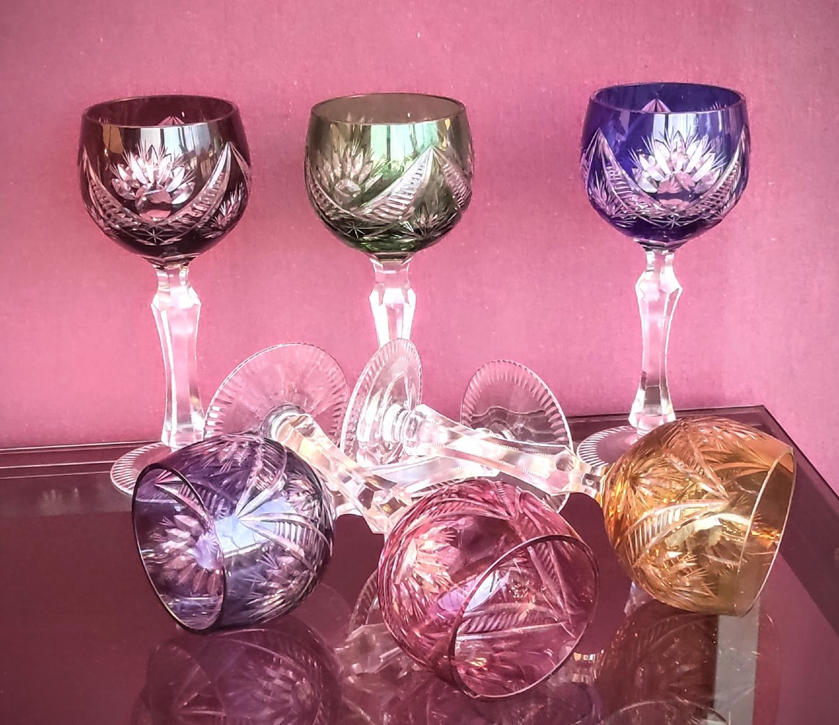 Set Of 6 Lausitzer Colored Crystal Glasses, Germany -photo-3