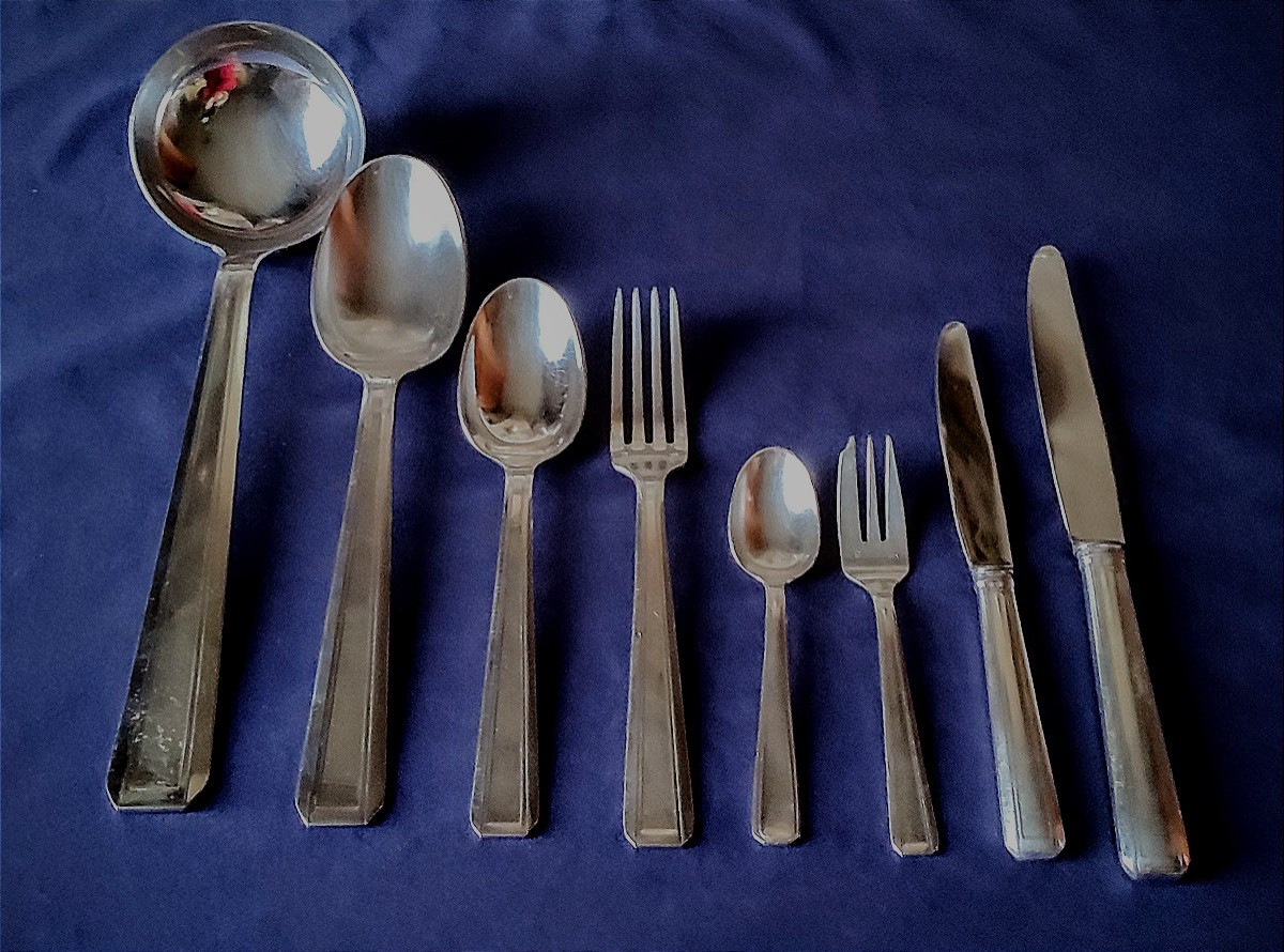Apollo 74-piece Silver-plated Flatware Set, Art Deco Style-photo-1