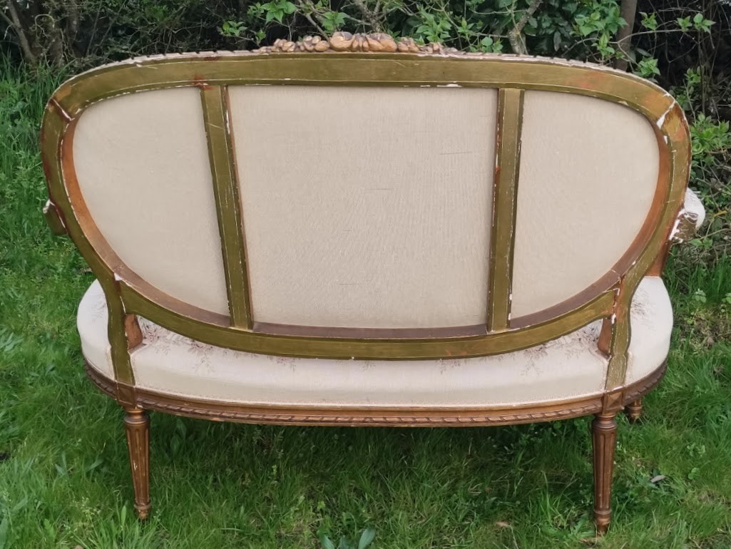 Salon  Bois  Doré  Style  Louis  XVI  Banquette  et  Quatre  Fauteuils -photo-5