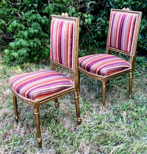 Pair Of Louis XVI Style Chairs Gilded Wood Late 19th Century-photo-2
