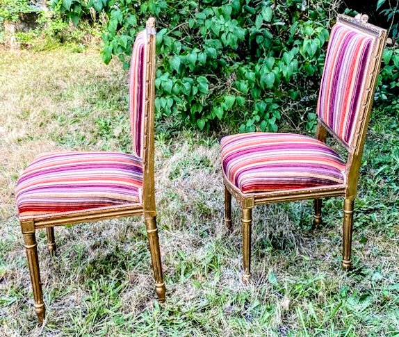 Pair Of Louis XVI Style Chairs Gilded Wood Late 19th Century-photo-3
