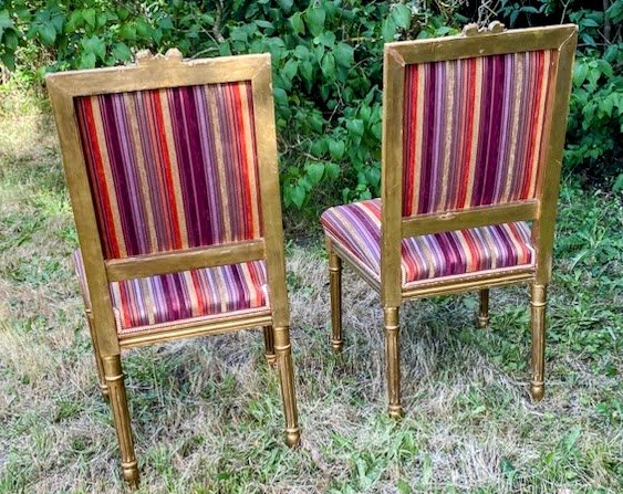 Pair Of Louis XVI Style Chairs Gilded Wood Late 19th Century-photo-3