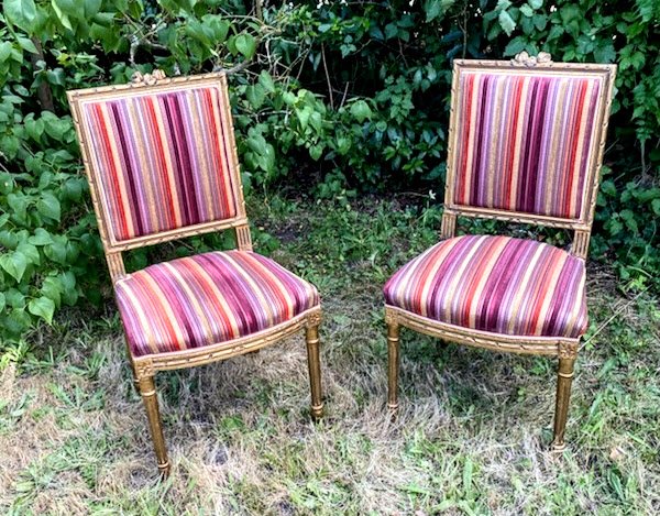 Pair Of Louis XVI Style Chairs Gilded Wood Late 19th Century-photo-4