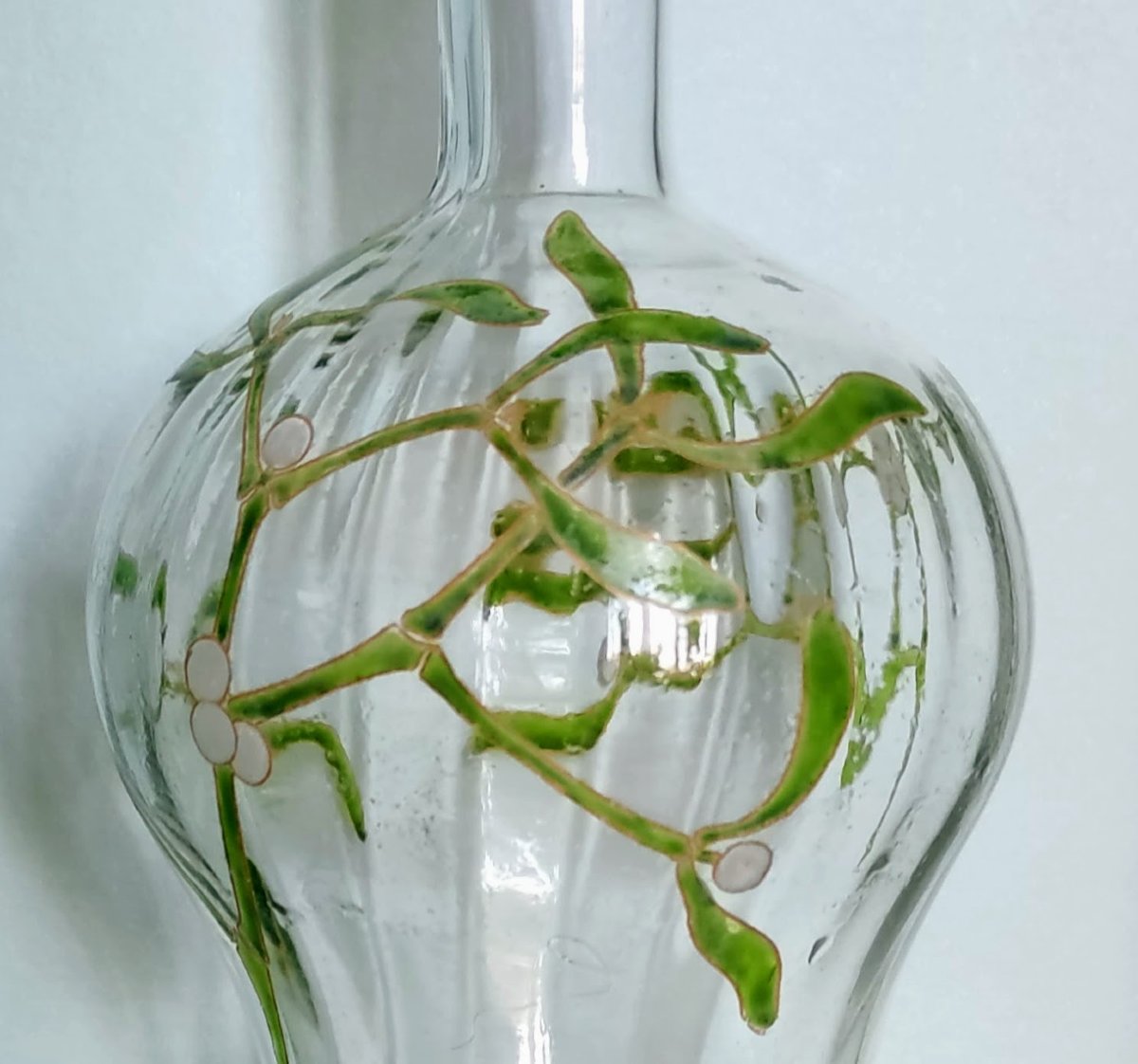Edmond Lachenal Enameled Carafe With Mistletoe Branches Design, Art Nouveau-photo-3