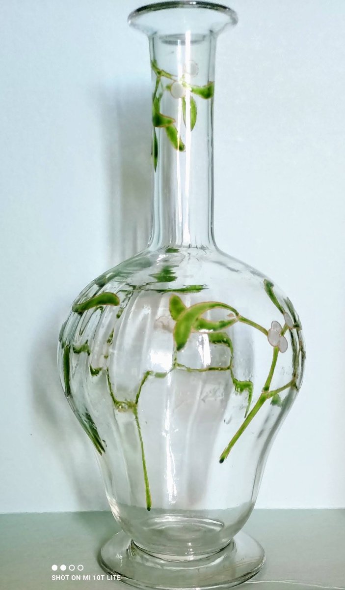 Edmond Lachenal Enameled Carafe With Mistletoe Branches Design, Art Nouveau-photo-4